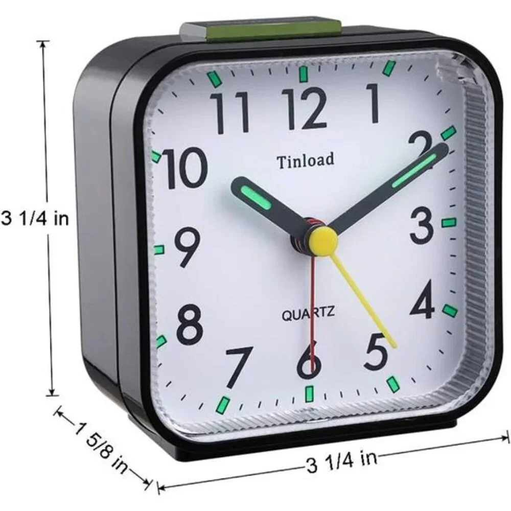Small Travel Alarm Clock Silent Non Ticking Analog Battery Operated Desk Clock B